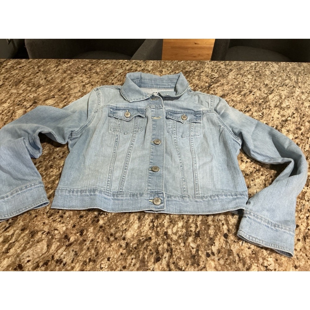 Old Navy Womens Light Wash Denim Jean Jacket Stretch Blue Medium Short Length